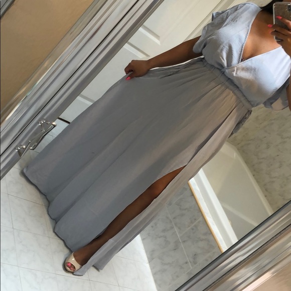 SKY BLUE V PLUNGE MAXI DRESS - Picture 4 of 5